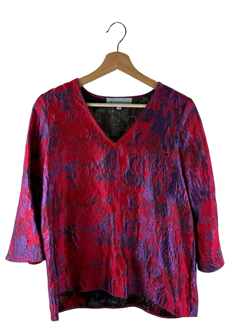 Tuckernuck Jacquard Blouse Top 3/4 Bell Sleeves Small